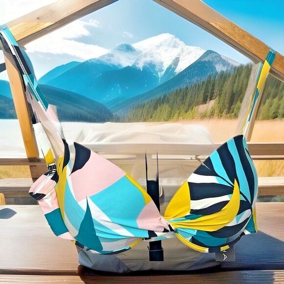 Tahari Bikini Set NWT Bold Large Padded Push Up Twist Top XL High Waist Bottoms - Picture 4 of 9